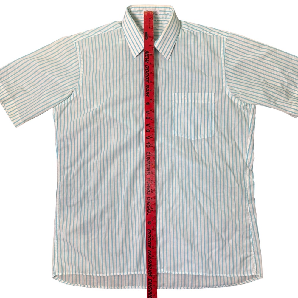 Christian Dior 80s Striped Short Sleeve Shirt Turquoise/Mint Green Mens Size 16 - Picture 5 of 8